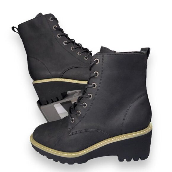 Hey Girl by Corkys Ghosted Combat Style Boots Black Vegan Leather Women's 7 - Picture 1 of 11